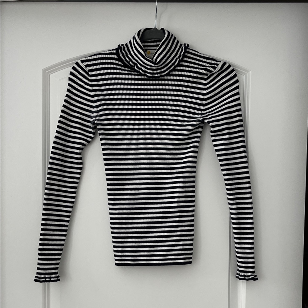 Boden Navy and White Striped Turtleneck Top